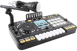 Asixxsix DJ Mixer Controller, LED Lights Sound Effects Piano Keys with Microphone for Kids Toddlers Party 3 4 5 6 Years Old