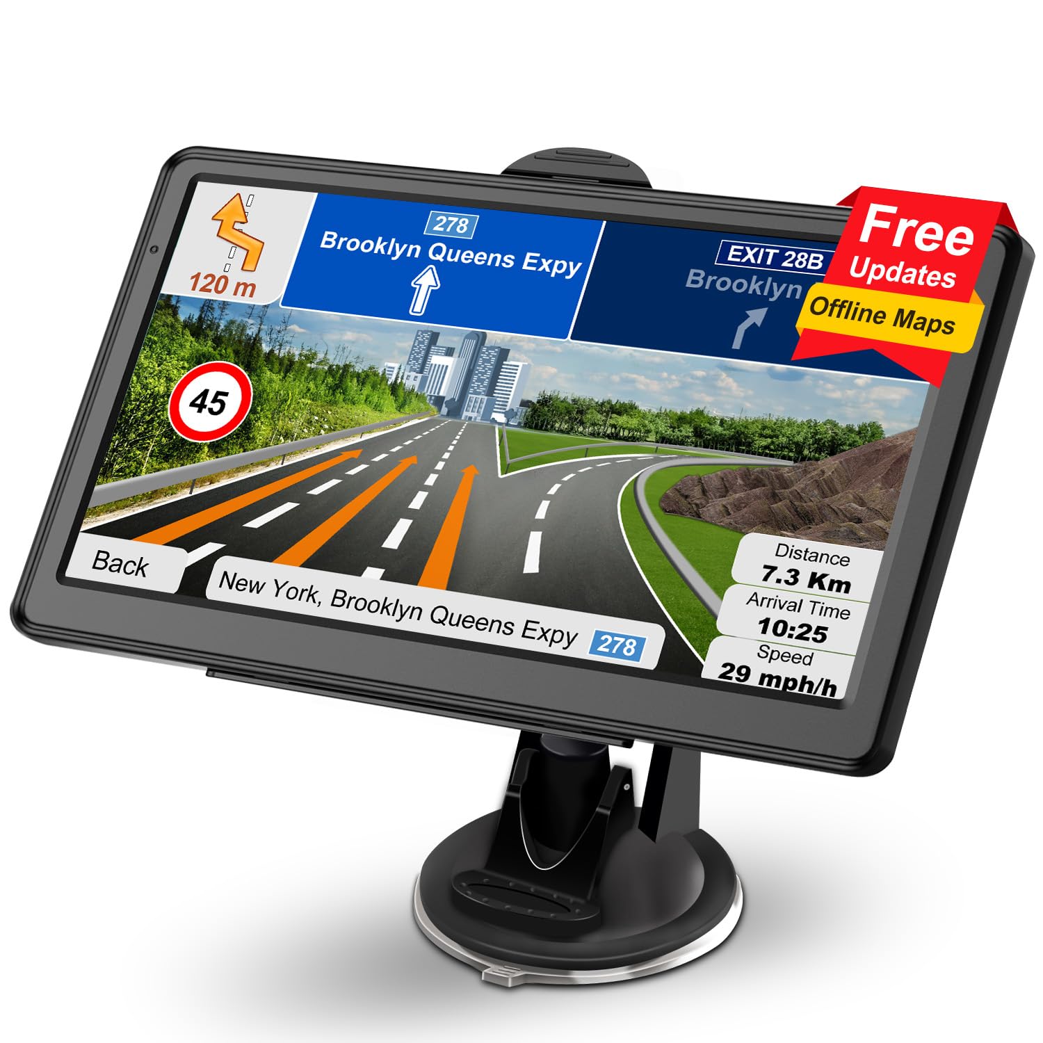 Photo 1 of GPS Navigator for Car with Latest 2025 Map Free Update, Car GPS Navigation System for Truck Commercial Drivers with POI/Zip Search, Support Voice Turn Guidance, Red Light Warning, Speedcam Alerts, FM