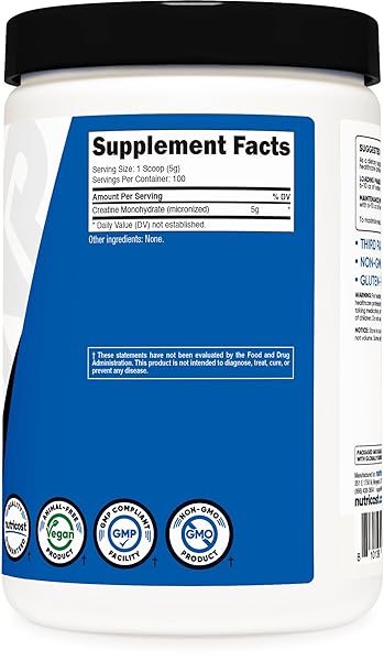 NUTRICOST CREATINE MONOHYDRATE MICRONIZED POWDER 500G, 5000MG PER SERV (5G) – 100 SERVINGS, 17.9 OZ