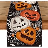 Artoid Mode 210 GSM Halloween Table Runner Home Party Decor 13x72 Inch | Black Pumpkins Spider Web, Seasonal Kitchen Dining Table Decoration