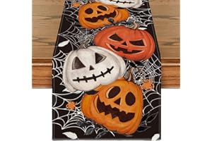 Artoid Mode Black Pumpkins Spider Web Halloween Table Runner, Seasonal Fall Kitchen Dining Table Decoration for Home Party Decor 13x72 Inch