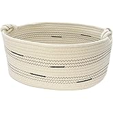 Fhiny Cotton Rope Dog Toy Basket with Handle Puppy Toys Storage Bin Small Woven Rectangle Diapers Pet Kitty Bed Perfect for Carry Pet Chew Toys Blankets Leashes Doggie Stuff - Beige S