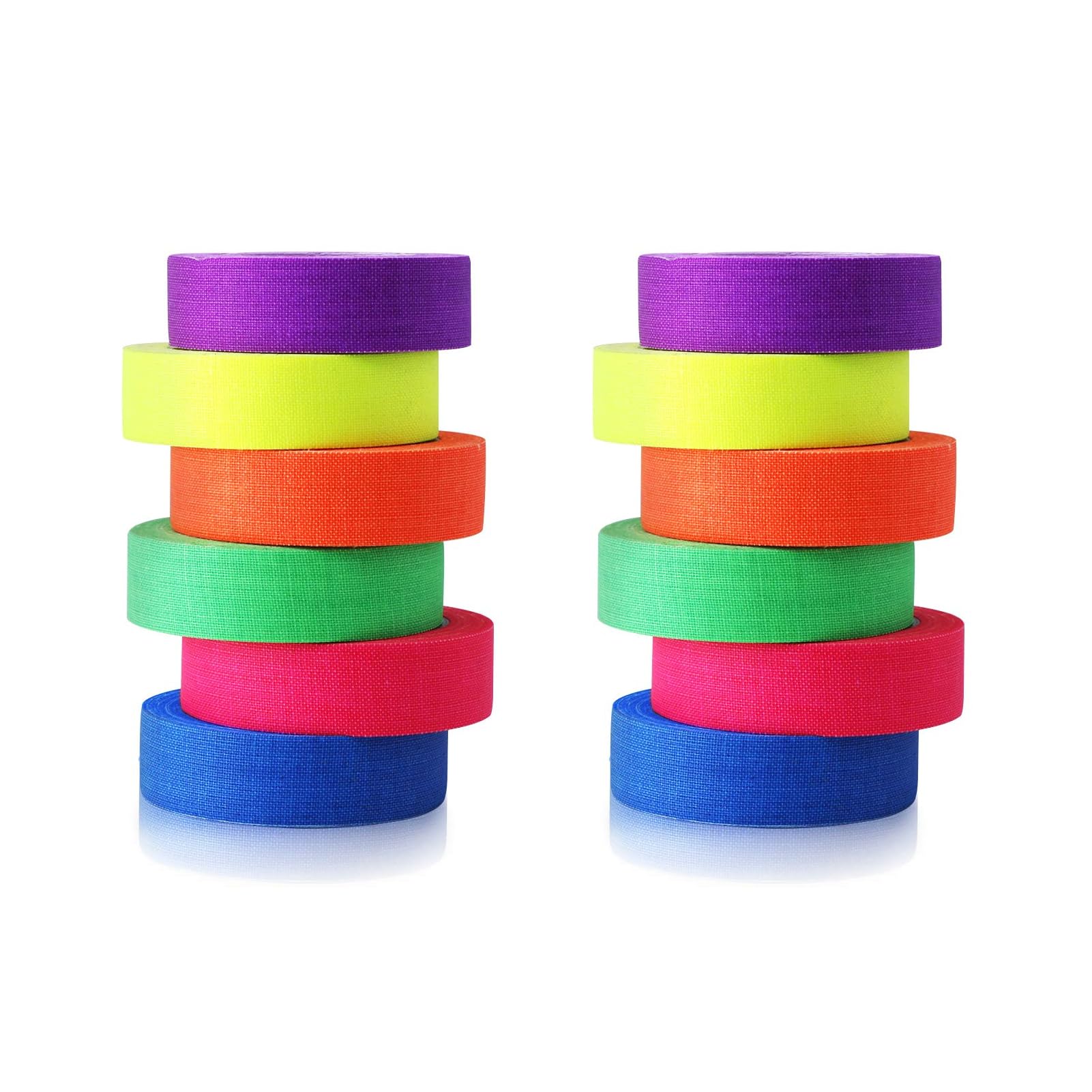 LightingWill UV Blacklight Reactive Fluorescent, Fluorescent Gaffer Cloth Tape, 0.59in X 16.5FT Per Roll, Decorative Black Light Neon Party Tape With Glow Party Supplies, 6 Colors-2 Pack