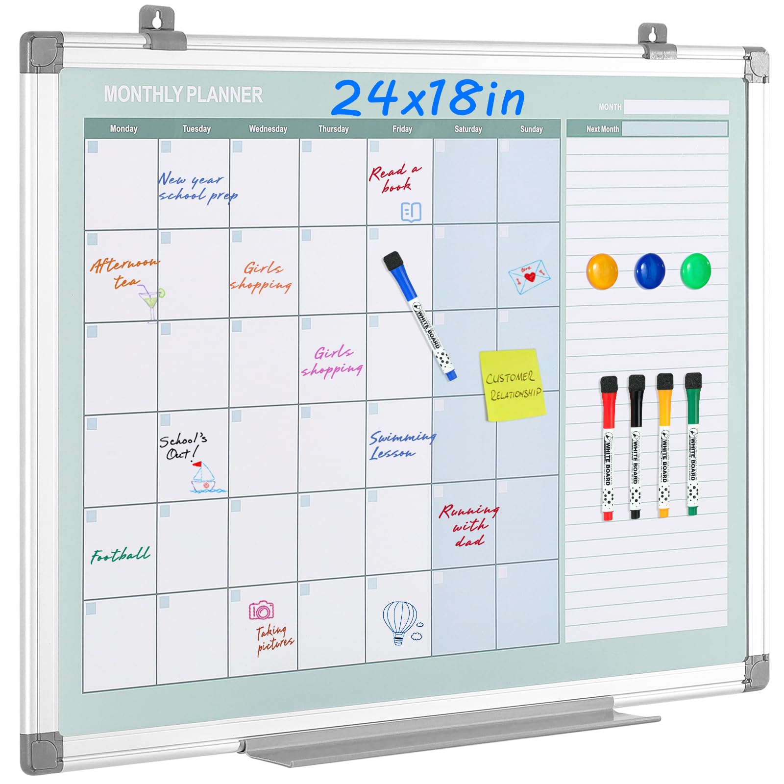 MAKELLO Magnetic Whiteboard Calendar Monthly Planner for Wall, Office, Classroom, Kitchen and Bedroom, 60x45cm
