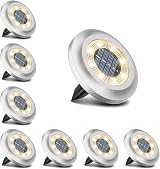 Torchtree Solar Lights Outdoor 8 LED Disk Ground Path Lawn 600mAh 8 Pack Warm