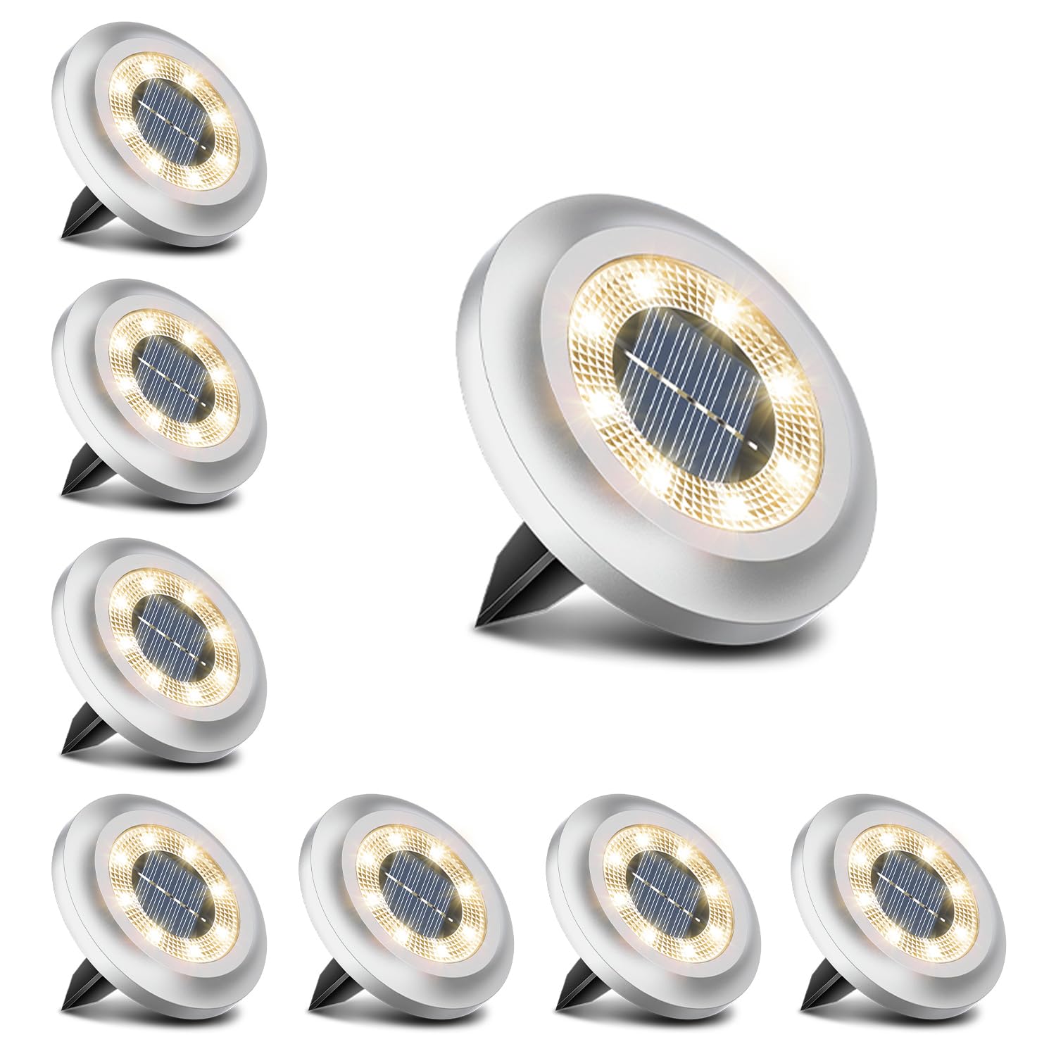 Torchtree Solar Lights Outdoor Garden,600mAh 8 LED Solar Disk Ground Lights for Garden Lawn Pathway Yard Landscape Walkway(8 Pack Warm White) — image 1