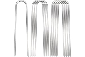 FAAYUCK 12 Inch Landscape Staples, 12 Pack Galvanized Landscape Stakes Heavy Duty 8 Gauge U-Shaped Garden Stakes, Ground Stakes for Weed Barrier Fabric, Irrigation Tubing, Fence, Outdoor Decorations