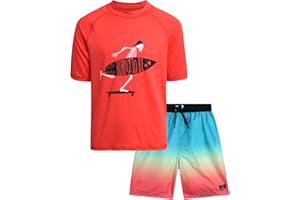 Big Chill Boys' Rash Guard Set - 2 Piece UPF 50+ Sun Protection Swim Shirt and Bathing Suit (4-14)