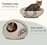MEOWFIA Cat Cave Premium Felt Cat Bed Merino Wool Light Grey Medium view 5
