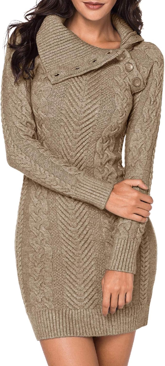 BLENCOT Womens Turtleneck Long Sleeve Elasticity Chunky Cable Knit Pullover Sweaters Jumper with Pockets