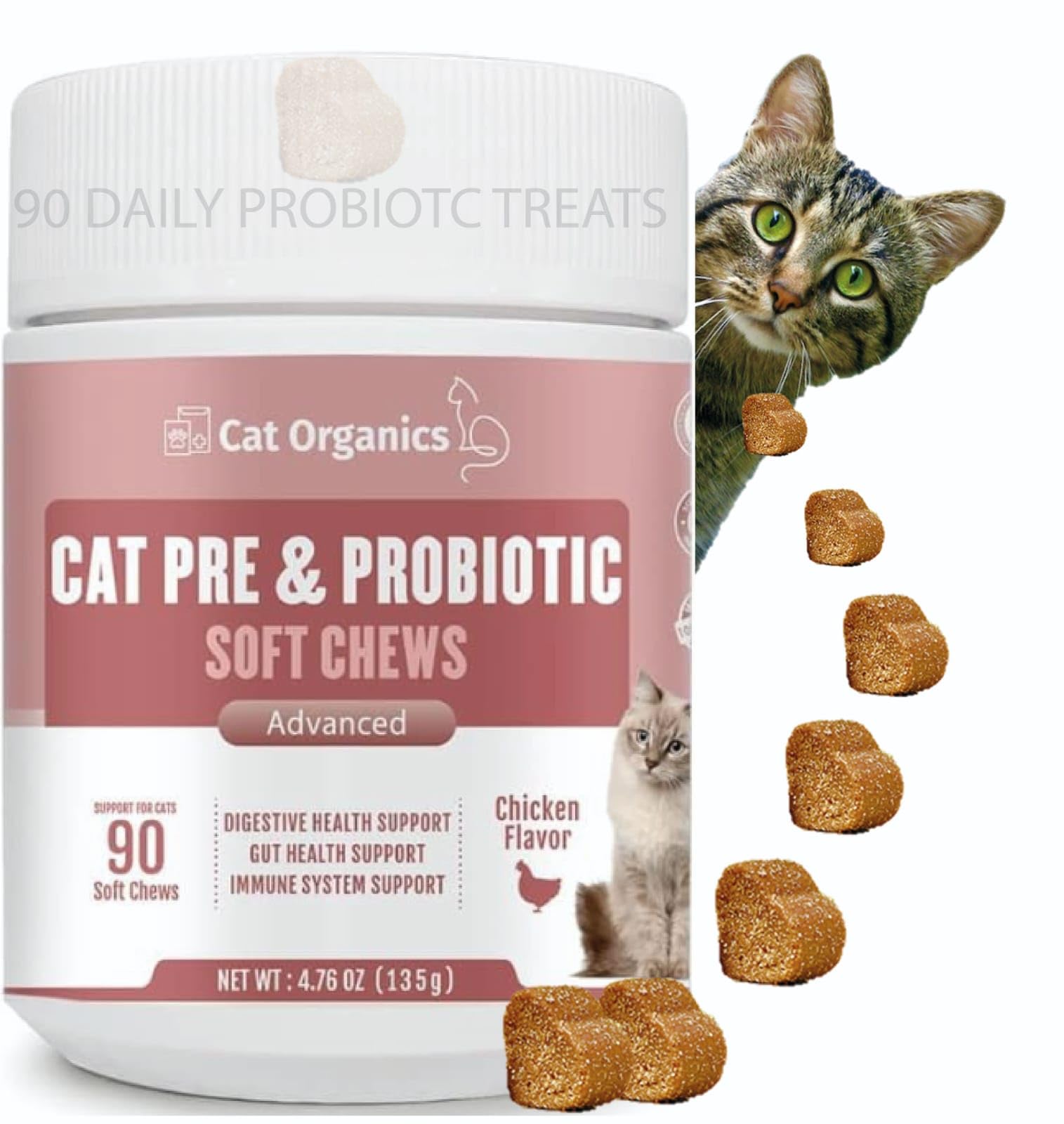 Probiotics And Prebiotics for Cats. Soft Chew Supplement to improve Digestive Health, Gut Health and Immune System Support 90 chews