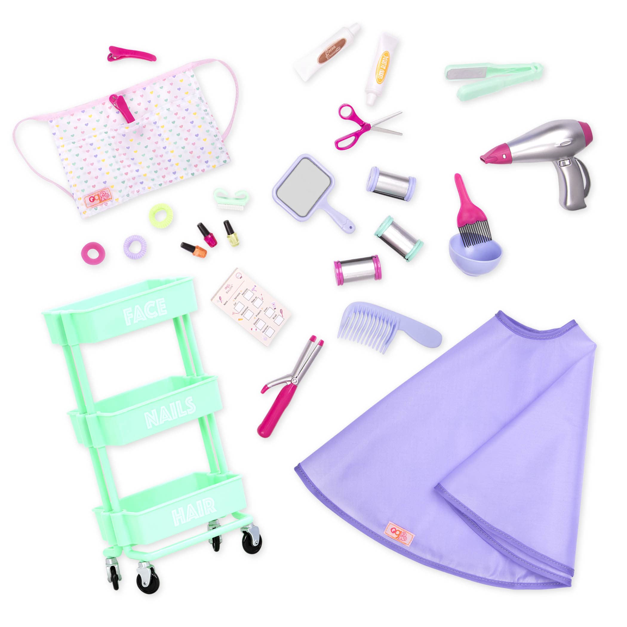 Our Generation - 45399 - Hair Salon Set with Styling Accessories - Accessories for 46 cm Dolls, with Hairdressing Trolley, without Chair - for Children from 3 Years, 19 x 39.4 x 48.9 cm