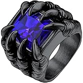 Bestyle Chunky Gothic Dragon Signet Ring with Synthetic Gemstone, Trendy Vintage Men's Thumb Finger Pinky Ring, Gift for Him, Size 7-14