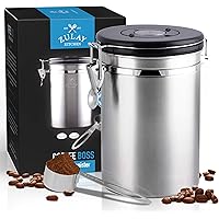 Zulay (Large) Airtight Coffee Canister - Stainless Steel Coffee Storage Canister with Scoop - Features Include a Date…
