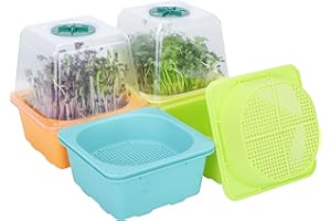 LUVCOSY Microgreen Growing Trays with Lid, LUVCSOY Sprouting Tray with Humidity Dome, 3 mm Large Mesh Holes, BPA Free, Seed Sprouter Kit for Growing Large Seeds, Like Sunflower, Mung Beans, Green Pea - 4 Pack