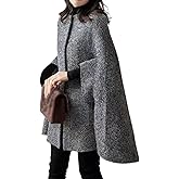 xxxiticat Women's Cape Coat 3/4 Quarter Sleeve Single Breasted Button Plaid Cloak Poncho Jacket Pea Coat Winter Outerwear