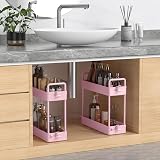 SOLEJAZZ 3-Tier Storage Trolley Cart Slim Rolling Utility Cart Pink view 4