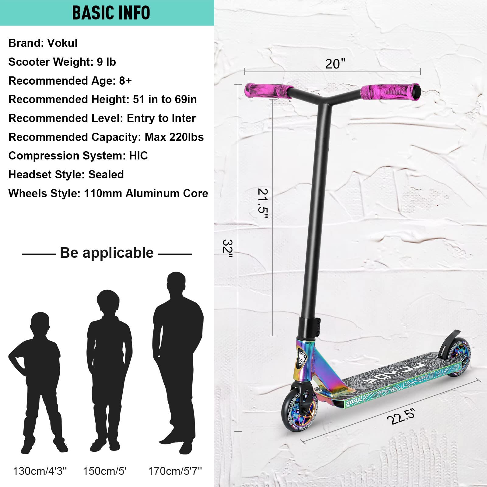 VOKUL K1 Pro Trick Scooter | Stunt Scooter, for Kids 8 Years and Up,Teens,Adults - Best Entry Level Freestyle Stunt Scooter for,Boys,Girls - Freestyle Skate Park Street Scooter