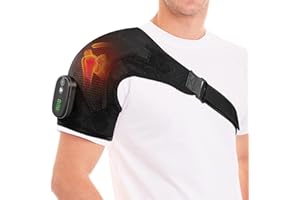 YUANBO Cordless Heated Shoulder Massager Wrap, Portable Shoulder Brace Heating Pad with 3 Heat & Vibration for Pain Cuff Frozen Relief Deep Tissue Warmer Gift for Men Women