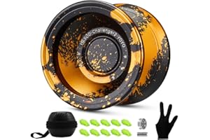hksod C2 Yoyo Responsive Professional Yoyos for Kids 8-12, Unresponsive Metal Yo-yo for Adults with Yo Yo Bearing Kit, 10 Yo-Yo Strings, Case and Glove - Black Golden