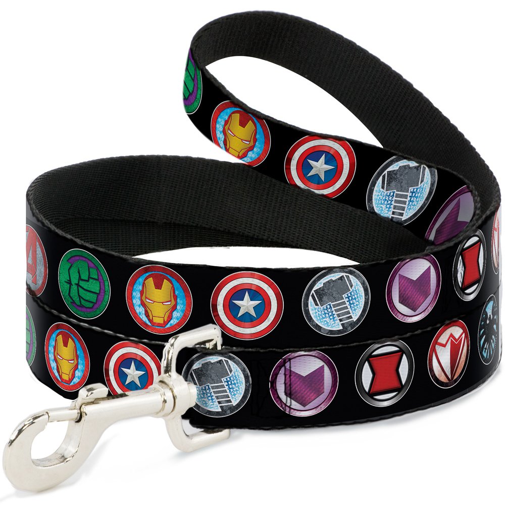 Dog Leash 9 Avenger Icons Black Multi Color 6 Feet Long 0.5 Inch Wide
