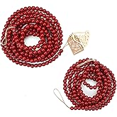 2 Pack Christmas Wood Bead Garland, Red Round Bead Garland Christmas Tree Decoration Farmhouse Wall Hanging Ornaments, 9 Feet & 12 Feet