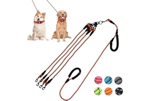 Y-ANNJYA Four Dog Leash,Four Way Dog Leash, Small Dogs, and Medium Dogs,Exceptional 360° Anti-Tangle & No Pull Four Leash - Four Handle & Reflective Four Dog Leash for Safety & Convenience (Orange, 4 Way)