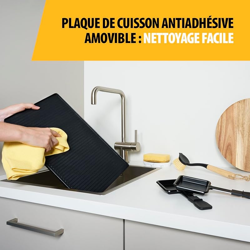 Appareil à Raclette 3-en-1, Pour 8 Personnes, Plaque Réversible Grill, Pierre à Cuire et Plancha Teppanyaki, Thermostat Réglable, Facile à Nettoyer, Sans BPA, RA-2748