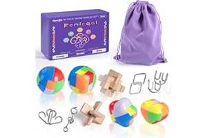 Femicgal Brain Teaser Puzzles for Adults and Kids, 10Pcs Puzzle Games Set, 3D Wooden Plastic Metal Puzzle, Unlock Interlock Mind Brain Games, IQ Test Educational Toy