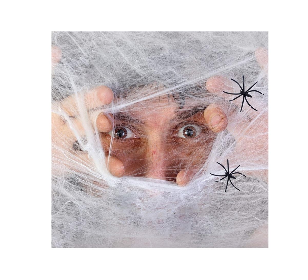 Komonee 5 x Spiderweb Halloween Stretchy Fake Spider Cob Web with Spiders Indoor Outdoor Garden Haunted House Party Decoration White — image 1