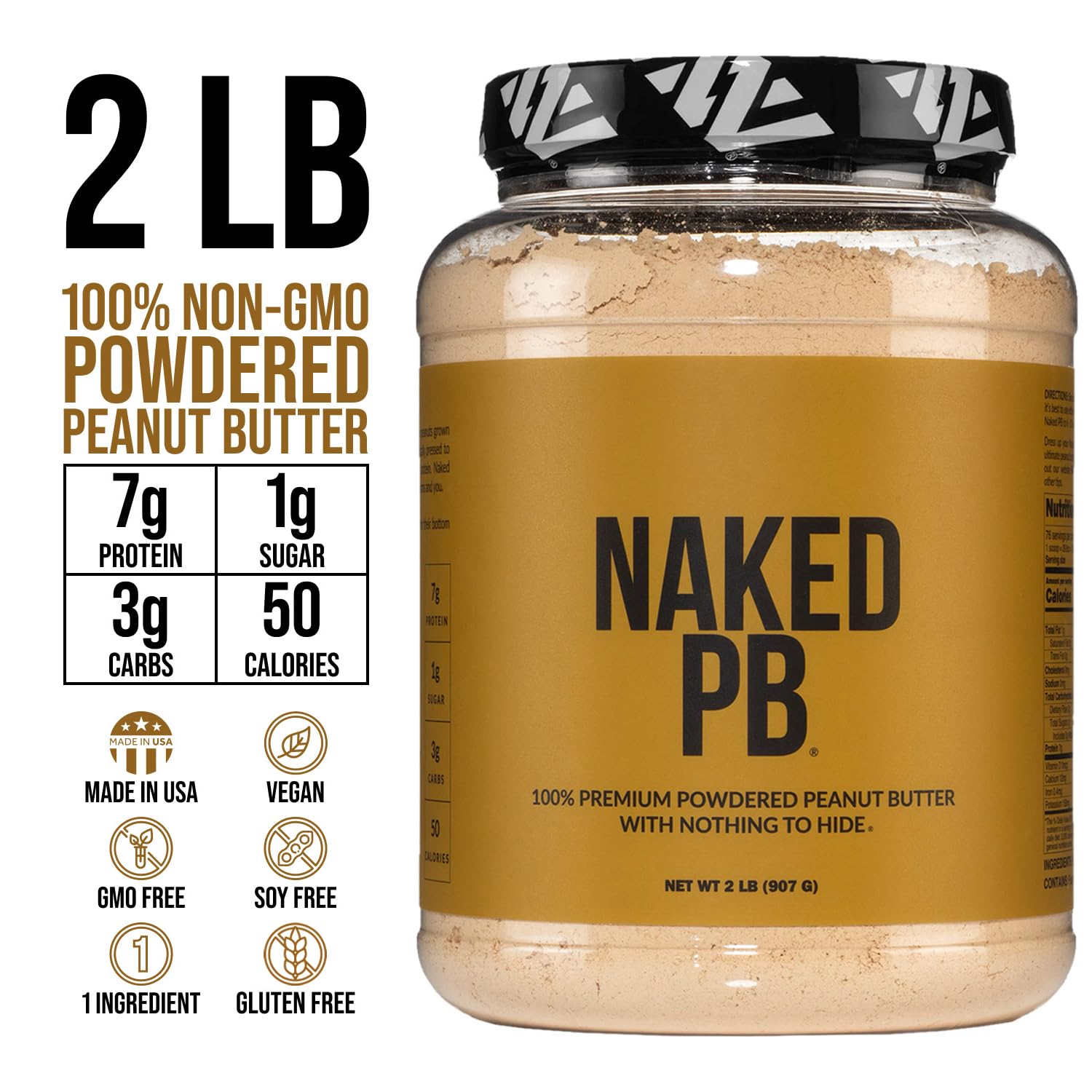2 LB Powdered Peanut Butter from US Farms – Bulk, Only 1 Ingredient - Roasted Peanuts, Vegan, No Additives, Preservative Free, No Salt, No Sugar - 76 Servings - NAKED PB