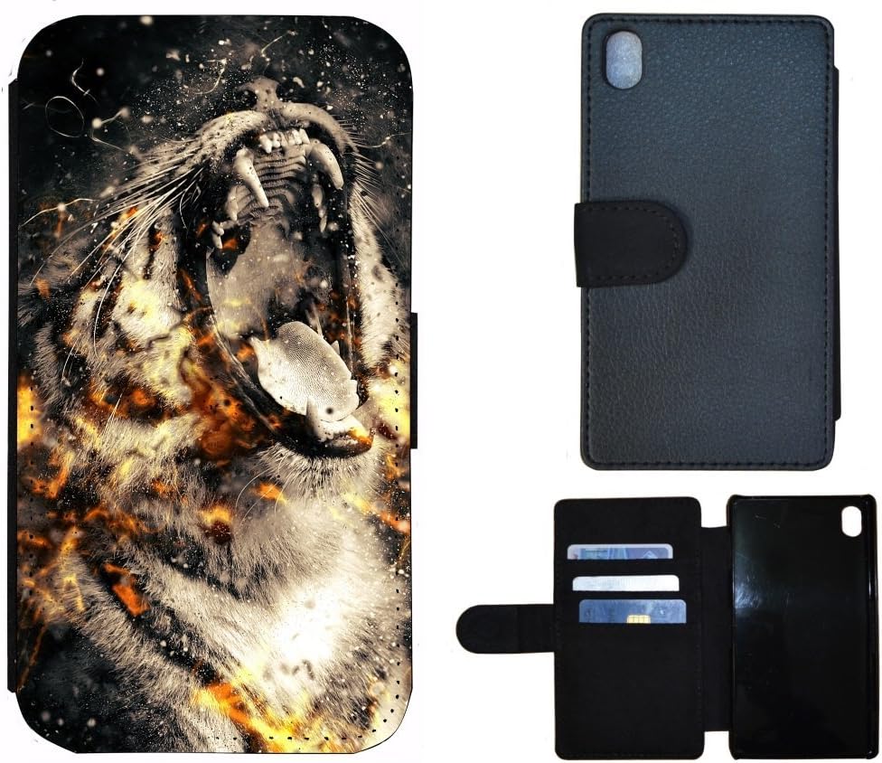 Protective Flip Case Cover Case for, 1011 Tiger Schwarz Weiß Feuer, Sony Xperia Z3 / Z3 Plus