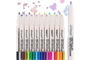 TRANSON 18pcs Outline Shimmering Markers with Metallic for Fun Art Drawing Craft DIY