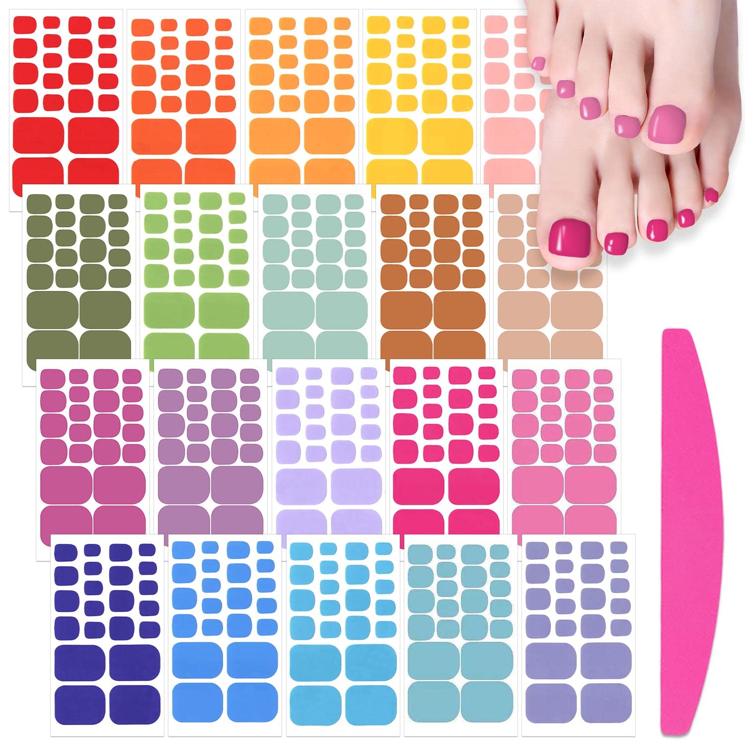Photo 1 of SILPECWEE 20 Sheets Toe Nail Stickers Full Nail Wraps for Women Solid Color Toenail Polish Strips Self Adhesive Toes Sticker Nail Polish Gel Toenails Stickers with 1pc Nail File