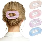 Lourny Flat Hair Clips for Women, 4PCS Flat Acrylic Claw Clips for Thin Hair Lightweight Non-Slip Large Claw Clips for Women(Yellow+Blue+Pink+Purple)