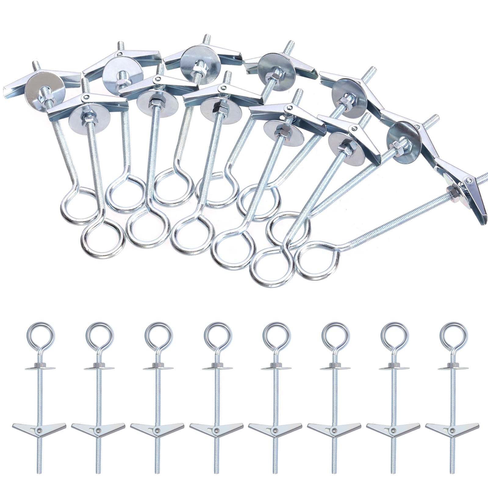 Glarks 15pcs M4 O-Shaped Eye Bolt Toggle Anchors Set for Drywall, Toggle Bolts, Butterfly Anchors, Spring Toggle Wing Bolts for Ceiling, Sheetrock, Hollow Wall