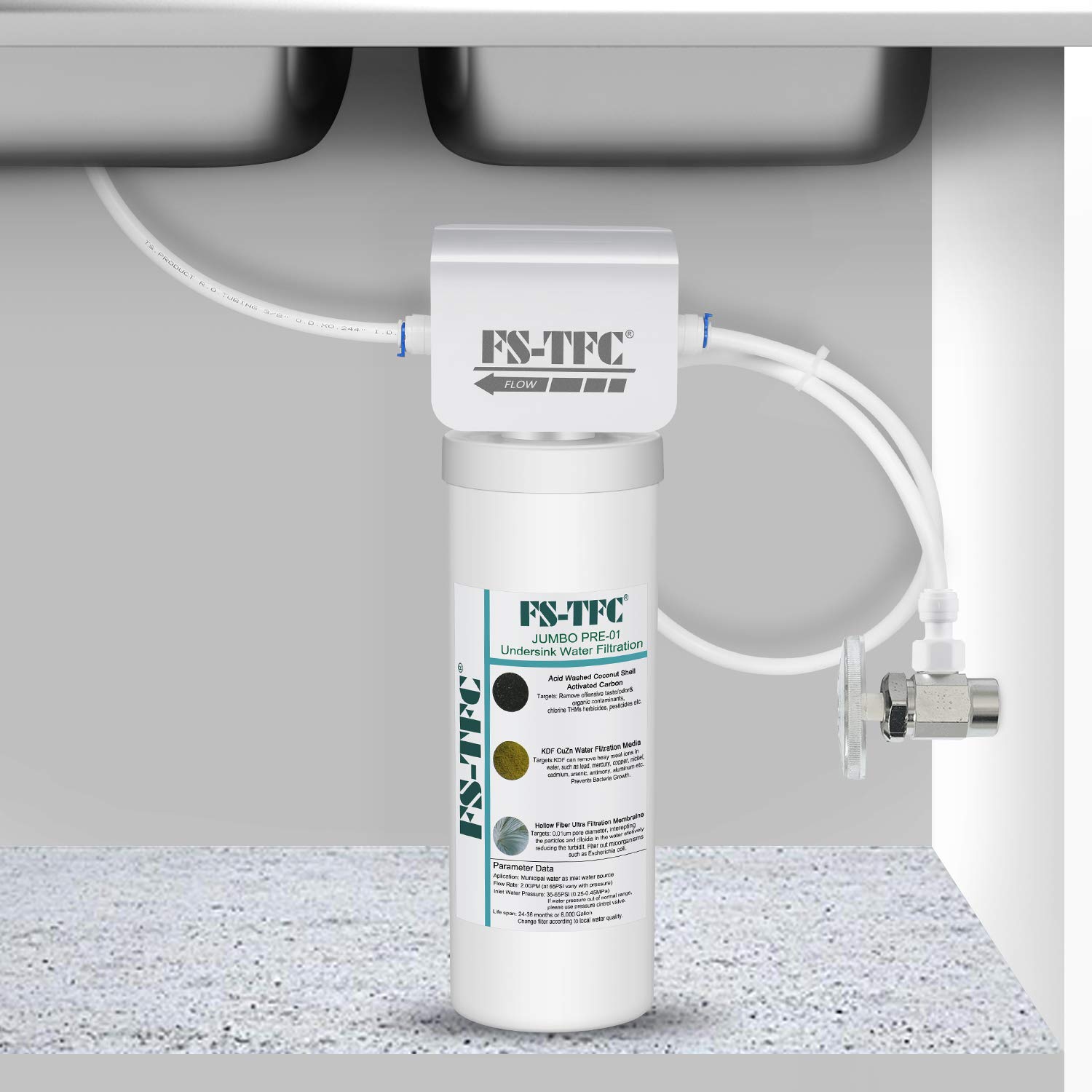 FS-TFC Jumbo Under Sink Water Filter System 20K Gallons Ultra High Capacity Tripple Filtration 0.01 Micron Precision Removes 99.99% Lead, Fluoride, Chlorine, Bad Taste & Odor: Industrial & Scientific