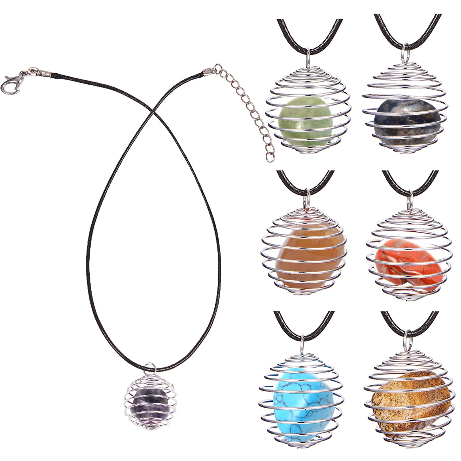 SUNNYCLUE 1 Bag 7 Strands Healing Crystals and Stones Necklace Jewelry Making Kit 7 Chakra Stone Set and Cage Necklace Charged with Reiki Energy Carry a Spiritual Stone Applies for Beginners