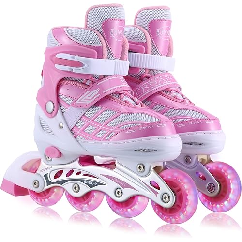 Kids Inline Skates for Girls Boys Beginners Adjustable, All 8 Wheels Illuminating.