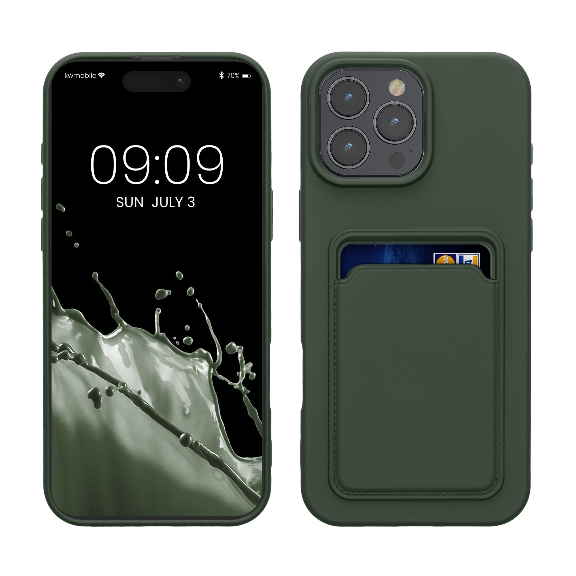 kwmobile Case Compatible with Apple iPhone 16 Pro Max Case - TPU Phone Cover with Credit Card Holder - Dark Green