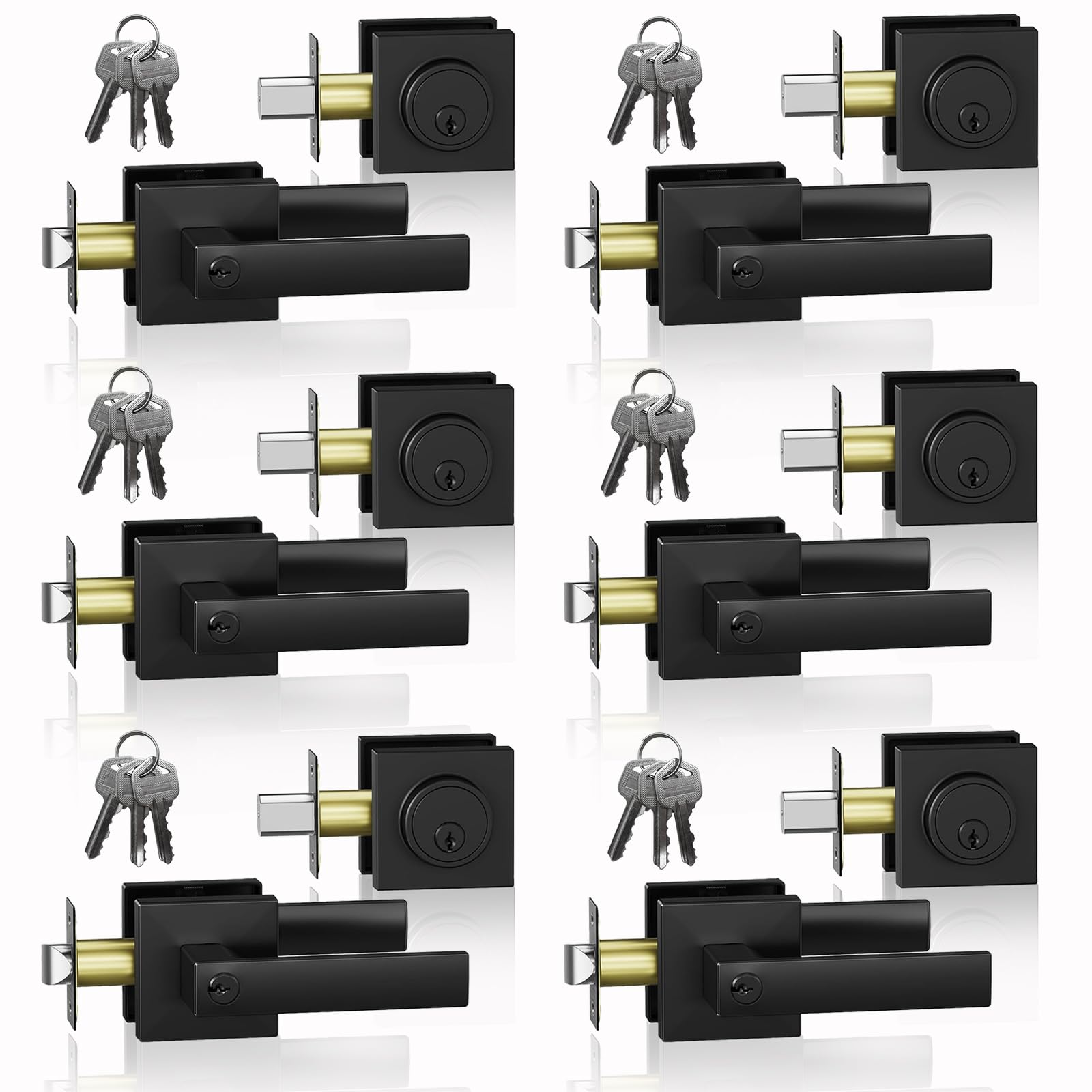 Photo 1 of DSJJBLL 6 Pack Exterior Door Handle with Single Cylinder Deadbolt,Front Door Handle and Deadbolt Set,Matte Black Keyed Alike Heavy Duty Door Lever Locksets Right & Left Sided Doors, 1 Key 1 Combo