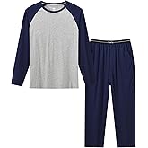 MoFiz Pjs Men's Pajamas Set Soft Cotton Pjs Sets Long Sleeve Pullover Sleepwear Loungewear Set with Elastic Waist & Pockets