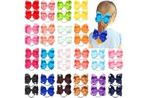 CÉLLOT 40Pcs 4.5 Inches Boutique Pops Hair Bows Elastic Hair Ties Grosgrain Ribbon Big Cheer Bow Ponytail Holder Rubber Hair Bands for Baby Girls In Pairs