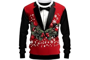 Ugly Christmas Men Crewneck Sweatshirt Funny 3D Suit Print Sweatshirts Xmas Graphic Sweater Holiday Pullover