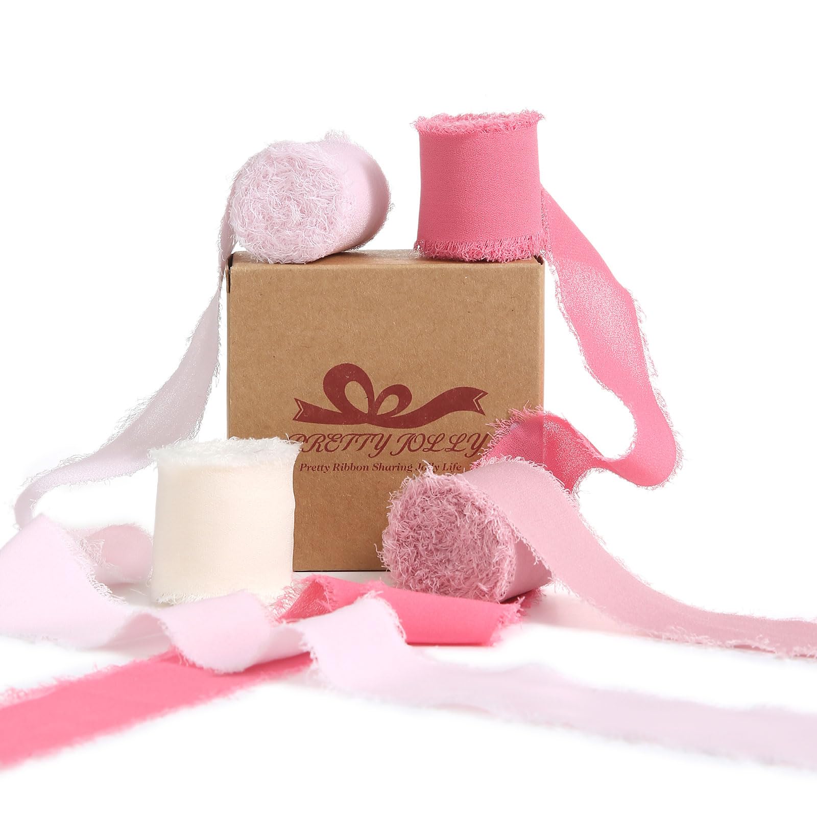 Pretty Jolly Chiffon Ribbon for Gift Wrapping 1 1/2 Inch 20Yd Wedding Car Ribbons Handmade Fringe Silk Ribbon for Cake Flower Bouquet Wedding Invitations DIY Crafts and Hair Bow