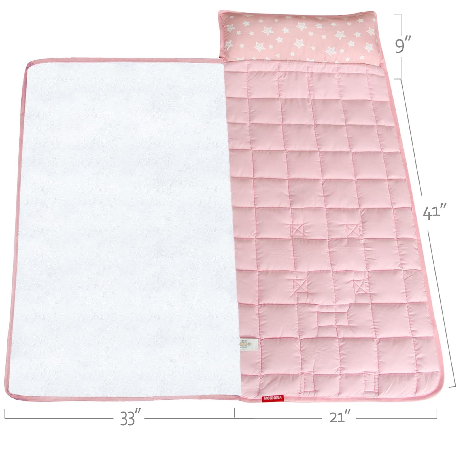 Moonsea Toddler Nap Mat Pink and Fleece Minky Blanket, Lightweight and Soft Perfect for Kids Preschool, Daycare, Travel Sleeping Bag for Girls, 21