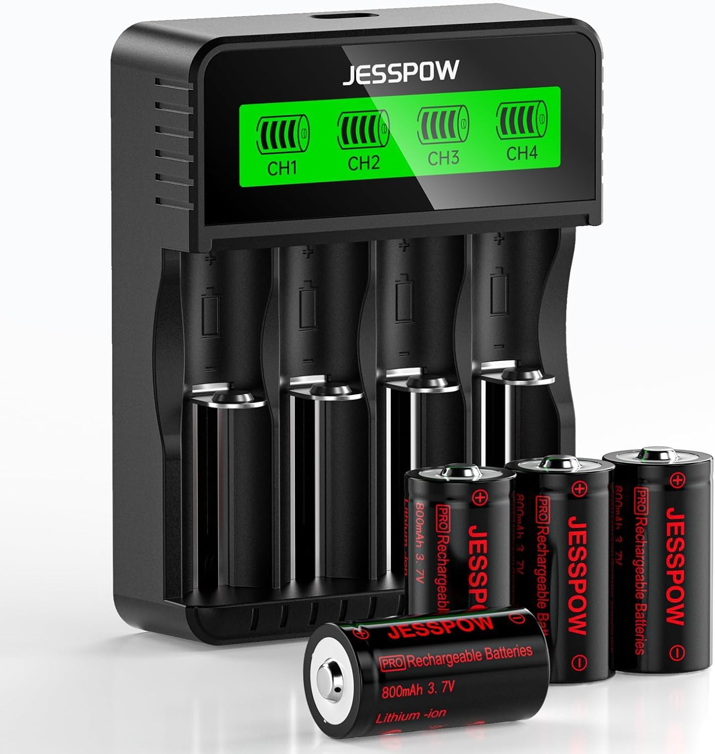CR123A Batterie mit Ladegerät, 3,7V Akku Wiederaufladbare für Taschenlampen Kameras Mikrofon Warnsystem, CR123A Akku 8