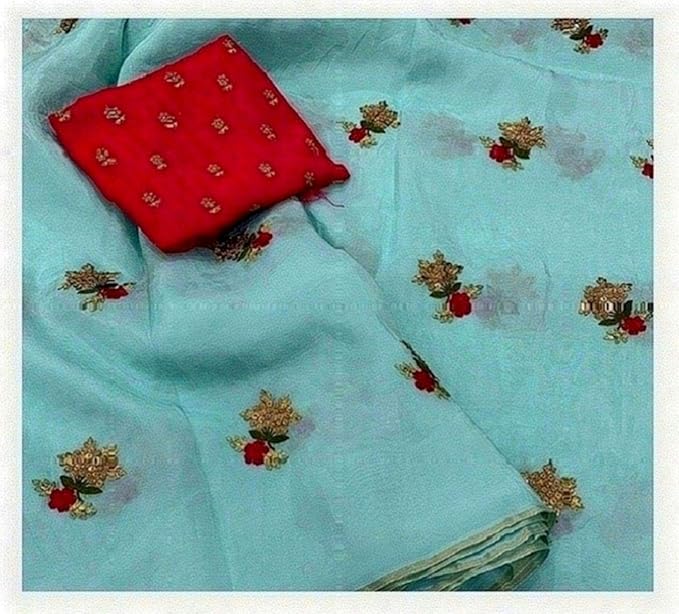 Blue Wish Womens Cotton Saree With Unstitched Blouse Piece (BW-75_Sky Blue)