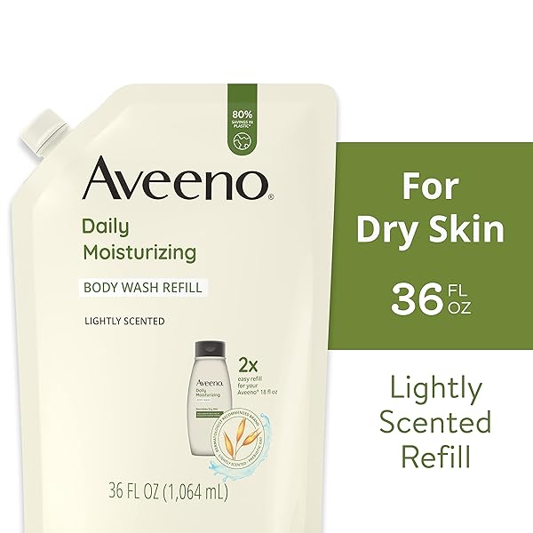 AVEENO DAILY MOISTURIZING BODY WASH FOR SENSITIVE SKIN + PREBIOTIC OAT, GENTLY CLEANSES, NOURISHES & FEELS MOISTURIZING DRY SKIN, LIGHT FRAGRANCE, REFILL POUCH, 36 FL. OZ