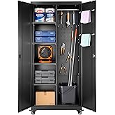 VEVOR Metal Storage Cabinet, 70.6 in Rolling Steel Garage Cabinet with Adjustable Shelves, 2 Magnetic Doors, Hanging Rod & 3 